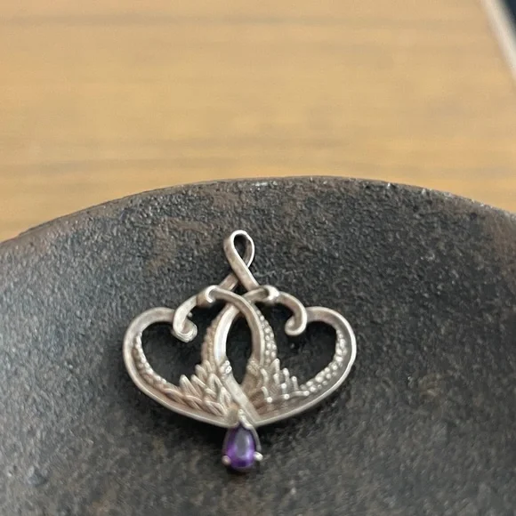 GRADH Franklin Mint Double Heart Necklace Pendant Sterling 925 Amethyst 1983 - Picture 4 of 5